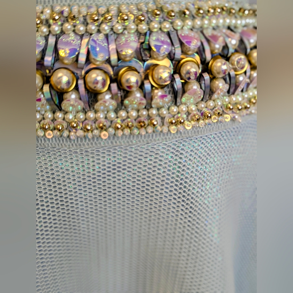 Manish Arora Elegant Mint Green (Seafoam) Women's Maxi Skirt With Beads & Pearls - Picture 11 of 16